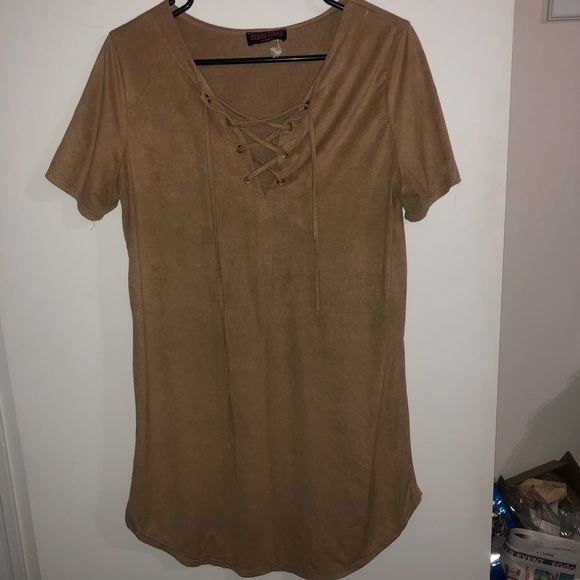 Brown suede tshirt dress - Picture 2 of 6
